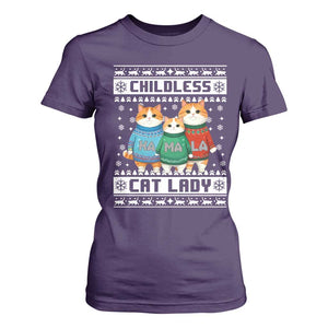 Christmas Childless Cat Lady T Shirt For Women Cute Cats Cat Mom Meowy Xmas Kamala 2024 TS09 Purple Print Your Wear