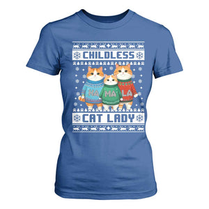 Christmas Childless Cat Lady T Shirt For Women Cute Cats Cat Mom Meowy Xmas Kamala 2024 TS09 Royal Blue Print Your Wear
