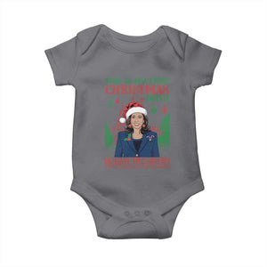 Xmas Kamala 2024 Baby Onesie This Is My First Christmas With Madam President TS09 Charcoal Print Your Wear