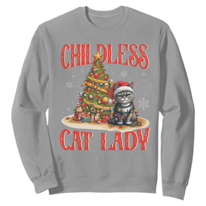 Christmas Childless Cat Lady Sweatshirt Funny Cat Christmas Light Tree TS09 Sport Gray Print Your Wear