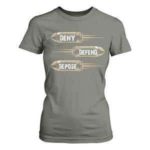 Bullet Deny Defend Depose T Shirt For Women TS09 Military Green Print Your Wear