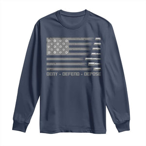 Deny Defend Depose Long Sleeve Shirt Bullet America Flag TS09 Navy Print Your Wear
