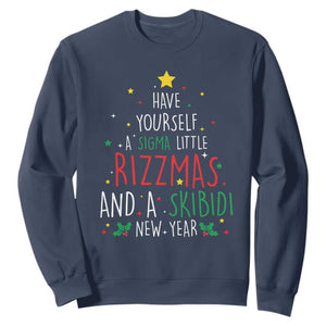 Funny Xmas Sweatshirt Have Yourself A Sigma Little Rizzmas And A Skibidi New Year TS09 Navy Print Your Wear