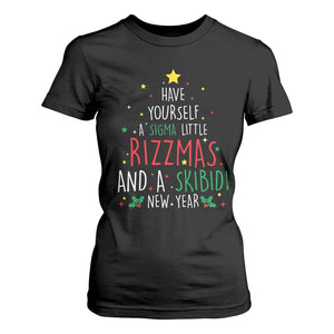 Funny Xmas T Shirt For Women Have Yourself A Sigma Little Rizzmas And A Skibidi New Year TS09 Black Print Your Wear