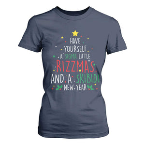 Funny Xmas T Shirt For Women Have Yourself A Sigma Little Rizzmas And A Skibidi New Year TS09 Navy Print Your Wear