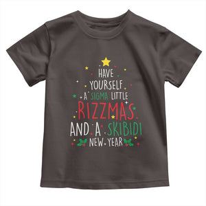 Funny Xmas Toddler T Shirt Have Yourself A Sigma Little Rizzmas And A Skibidi New Year TS09 Dark Chocolate Print Your Wear