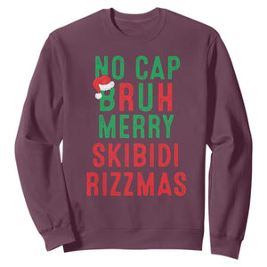 Funny Xmas Sweatshirt No Cap BRUH Merry Skibidi Rizzmas TS09 Maroon Print Your Wear