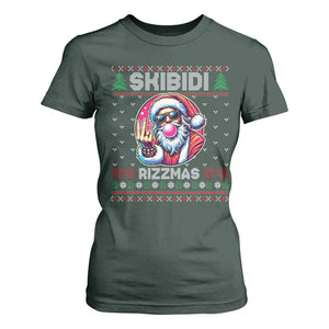 Funny Xmas T Shirt For Women Skibidi Rizzmas Santa Bubble Gum TS09 Dark Forest Green Print Your Wear