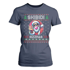 Funny Xmas T Shirt For Women Skibidi Rizzmas Santa Bubble Gum TS09 Navy Print Your Wear