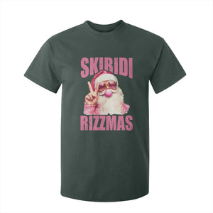 Funny Xmas T Shirt For Kid Skibidi Rizzmas Pink Santa Bubble Gum TS09 Dark Forest Green Print Your Wear