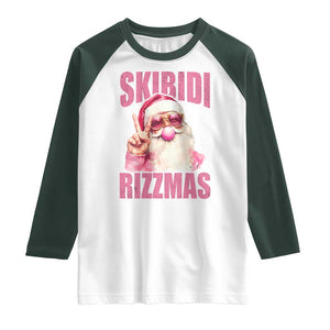 Funny Xmas Raglan Shirt Skibidi Rizzmas Pink Santa Bubble Gum TS09 White Dark Forest Green Print Your Wear