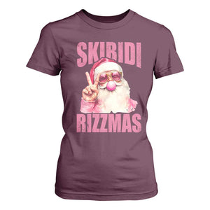 Funny Xmas T Shirt For Women Skibidi Rizzmas Pink Santa Bubble Gum TS09 Maroon Print Your Wear