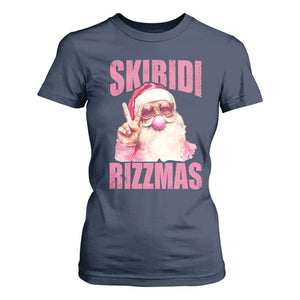 Funny Xmas T Shirt For Women Skibidi Rizzmas Pink Santa Bubble Gum TS09 Navy Print Your Wear
