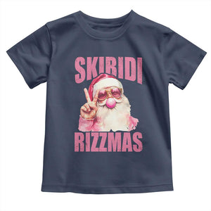 Funny Xmas Toddler T Shirt Skibidi Rizzmas Pink Santa Bubble Gum TS09 Navy Print Your Wear