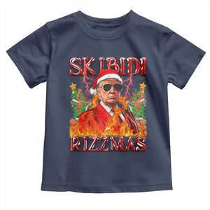 Funny Xmas Trump Toddler T Shirt Skibidi Rizzmas Cool Trump Rizz TS09 Navy Print Your Wear