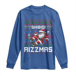 Funny Xmas Long Sleeve Shirt Skibidi Rizzmas Cool Santa Skateboard Rizz TS09 Royal Blue Print Your Wear
