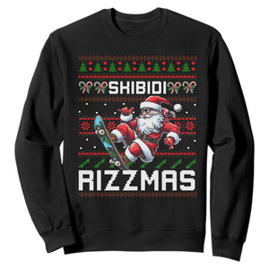 Funny Xmas Sweatshirt Skibidi Rizzmas Cool Santa Skateboard Rizz TS09 Black Print Your Wear