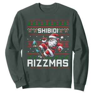 Funny Xmas Sweatshirt Skibidi Rizzmas Cool Santa Skateboard Rizz TS09 Dark Forest Green Print Your Wear