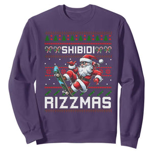 Funny Xmas Sweatshirt Skibidi Rizzmas Cool Santa Skateboard Rizz TS09 Purple Print Your Wear