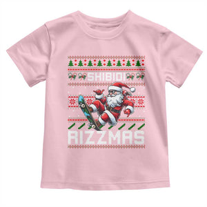 Funny Xmas Toddler T Shirt Skibidi Rizzmas Cool Santa Skateboard Rizz TS09 Light Pink Print Your Wear
