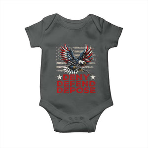 Deny Defend Depose Baby Onesie Eagle American Flag TS09 Dark Heather Print Your Wear