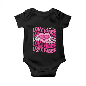 Valentine's Day Baby Onesie Retro Groovy Love Vibes Heart Eyes TS09 Black Print Your Wear