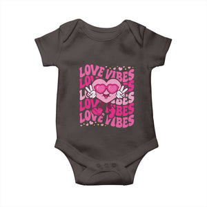 Valentine's Day Baby Onesie Retro Groovy Love Vibes Heart Eyes TS09 Dark Chocolate Print Your Wear