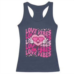 Valentine's Day Racerback Tank Top Retro Groovy Love Vibes Heart Eyes TS09 Navy Print Your Wear