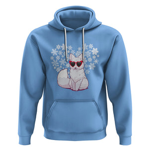 Valentine's Day Hoodie Arctic Snow Fox Heart Glasses Snowflake Animal Lover TS09 Carolina Blue Printyourwear