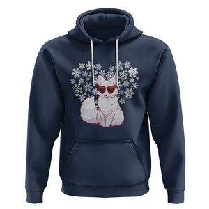 Valentine's Day Hoodie Arctic Snow Fox Heart Glasses Snowflake Animal Lover TS09 Navy Printyourwear
