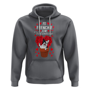 Valentine's Day Hoodie My Frenchie Is My Valentine Cute French Bulldog Rose Heart TS09 Charcoal Printyourwear