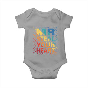 Valentine's Day Baby Onesie Mr Steal Your Heart Funny Rainbow Heart TS09 Sport Gray Print Your Wear