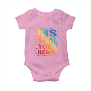 Valentine's Day Baby Onesie Ms Steal Your Heart Funny Rainbow Heart TS09 Light Pink Print Your Wear