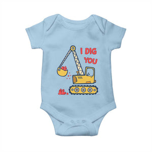 Valentine's Day Baby Onesie I Dig You Construction Truck Heart TS09 Light Blue Print Your Wear