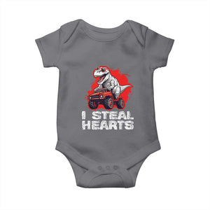 Valentine's Day Baby Onesie I Steal Hearts Cool Dinosaur Riding Monster Truck TS09 Charcoal Print Your Wear