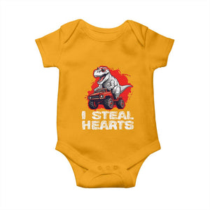 Valentine's Day Baby Onesie I Steal Hearts Cool Dinosaur Riding Monster Truck TS09 Gold Print Your Wear