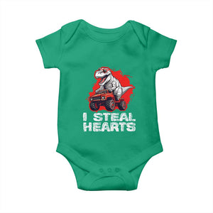 Valentine's Day Baby Onesie I Steal Hearts Cool Dinosaur Riding Monster Truck TS09 Irish Green Print Your Wear