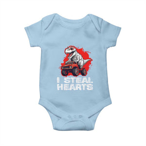 Valentine's Day Baby Onesie I Steal Hearts Cool Dinosaur Riding Monster Truck TS09 Light Blue Print Your Wear