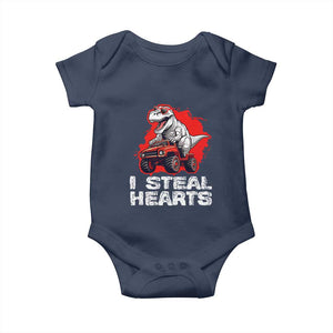 Valentine's Day Baby Onesie I Steal Hearts Cool Dinosaur Riding Monster Truck TS09 Navy Print Your Wear