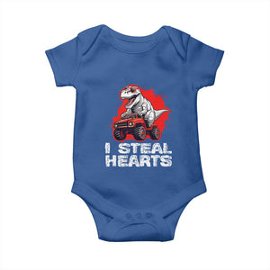 Valentine's Day Baby Onesie I Steal Hearts Cool Dinosaur Riding Monster Truck TS09 Royal Blue Print Your Wear