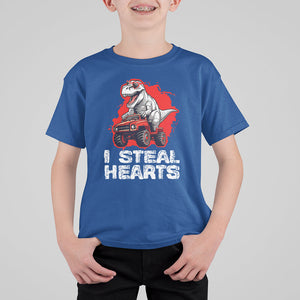 Valentine's Day T Shirt For Kid I Steal Hearts Cool Dinosaur Riding Monster Truck TS09 Royal Blue Printyourwear