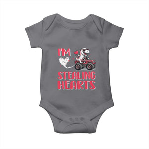 Valentine's Day Baby Onesie I Steal Hearts Cute Dinosaur Riding Monster Truck TS09 Charcoal Print Your Wear