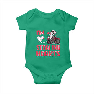 Valentine's Day Baby Onesie I Steal Hearts Cute Dinosaur Riding Monster Truck TS09 Irish Green Print Your Wear
