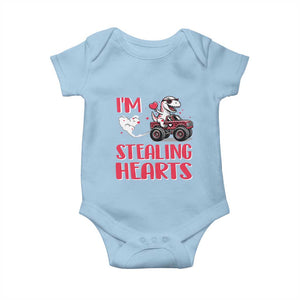 Valentine's Day Baby Onesie I Steal Hearts Cute Dinosaur Riding Monster Truck TS09 Light Blue Print Your Wear