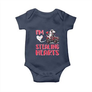 Valentine's Day Baby Onesie I Steal Hearts Cute Dinosaur Riding Monster Truck TS09 Navy Print Your Wear