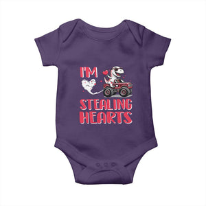 Valentine's Day Baby Onesie I Steal Hearts Cute Dinosaur Riding Monster Truck TS09 Purple Print Your Wear