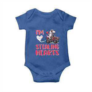 Valentine's Day Baby Onesie I Steal Hearts Cute Dinosaur Riding Monster Truck TS09 Royal Blue Print Your Wear