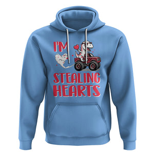 Valentine's Day Hoodie I Steal Hearts Cute Dinosaur Riding Monster Truck TS09 Carolina Blue Printyourwear