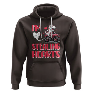 Valentine's Day Hoodie I Steal Hearts Cute Dinosaur Riding Monster Truck TS09 Dark Chocolate Printyourwear