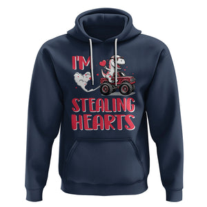 Valentine's Day Hoodie I Steal Hearts Cute Dinosaur Riding Monster Truck TS09 Navy Printyourwear